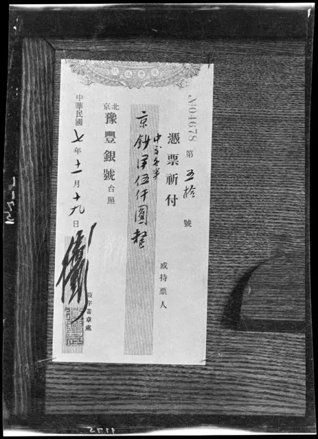 $5,000 (Five thousand dollar) Check. China, Beijing, 1917-1919. (Photo by Sidney David Gamble)