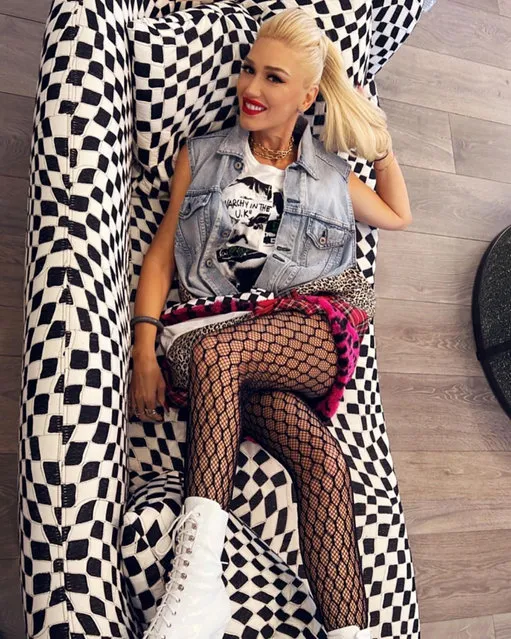 American singer-songwriter Gwen Steafni in the first decade of November 2022 lounges in fishnet stockings. (Photo by gwenstefani/Instagram)