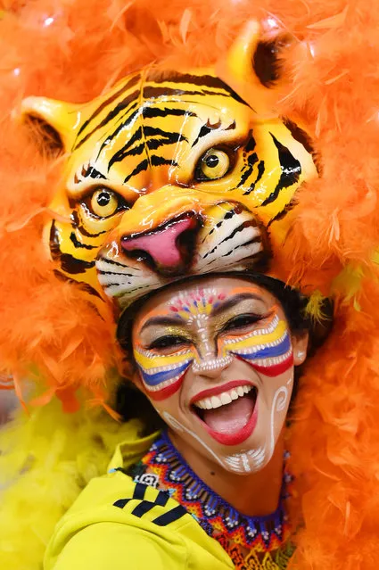 A fan of Colombia wears a tiger costume prior to the FIFA Women's World Cup Australia & New Zealand 2023 Group H match between Germany and Colombia at Sydney Football Stadium on July 30, 2023 in Sydney, Australia. (Photo by Justin Setterfield/Getty Images)