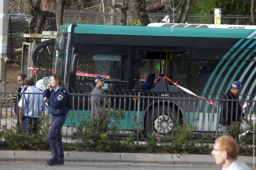 Bomb Explodes At Jerusalem Bus Stop.