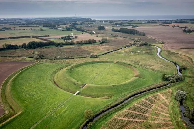 This aerial picture shows the ring fortress Trelleborg pictured in Hejningen near Slagelse, Denmark, on September 18, 2023. The five Danish ring fortresses from the Viking Age were added to the UNESCO World Heritage List. (Photo by Mads Claus Rasmussen/Ritzau Scanpix via AFP Photo)