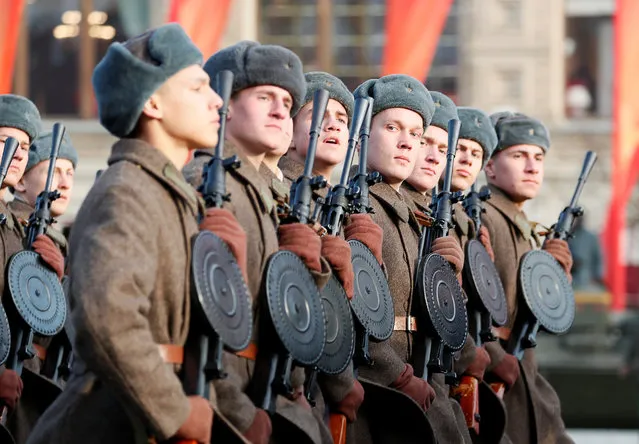 Participants attend a military parade in Red Square in Moscow on November 7, 2018. (Photo by Shamil Zhumatov/Reuters)