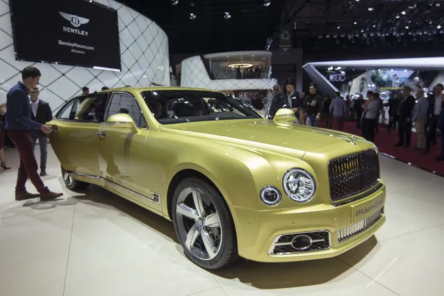 The New Bentley Mulsanne Speed is being presented during the press day at the 86th International Motor Show in Geneva, Switzerland, Tuesday, March 1, 2016. (Photo by Martial Trezzini/Keystone via AP Photo)