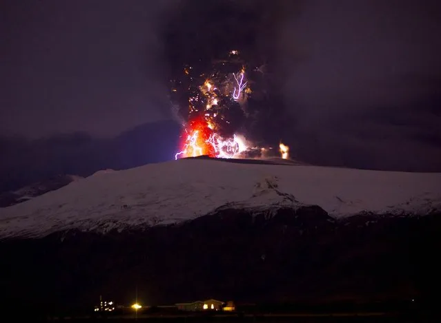 The Iceland volcano Eyjafjallajokull erupt on April 19, sending out a plume of ash and lightning and offering a rare glimpse at the mysterious electrical phenomenon known as a “dirty thunderstorm”