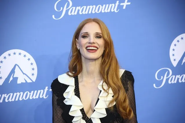 American actress Jessica Chastain poses for photographers upon arrival at the UK launch of the streaming site Paramount +, in London, Monday, June 20, 2022. (Photo by Joel C. Ryan/Invision/AP Photo)