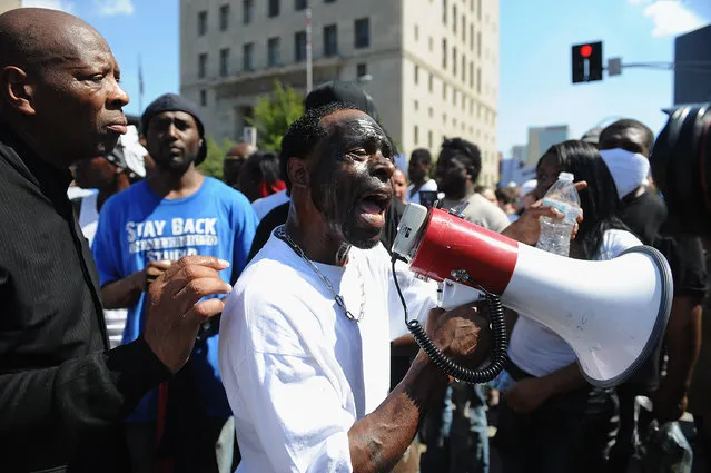 Protestors march through the city streets following a not guilty verdict on September 15, 2017 in St. Louis, Missouri. Protests erupted today following the acquittal of former St. Louis police officer Jason Stockley, who was charged with first-degree murder last year in the shooting death of motorist Anthony Lamar Smith in 2011. (Photo by Michael B. Thomas/Getty Images)