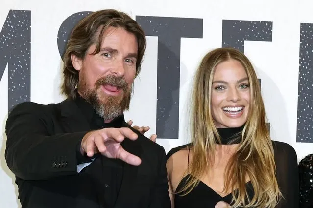 English actor Christian Bale (L) and Australian actress Margot Robbie attend the European Premiere of “Amsterdam” at Odeon Luxe Leicester Square on September 21, 2022 in London, England. (Photo by David M. Benett/Getty Images)