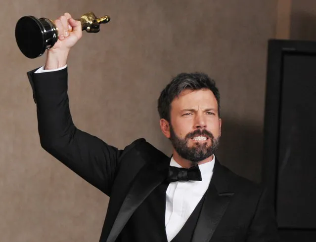Ben Affleck poses with his award for best picture for “Argo” during at the Oscars at the Dolby Theatre on Sunday February 24, 2013, in Los Angeles. (Photo by John Shearer/Invision/AP)