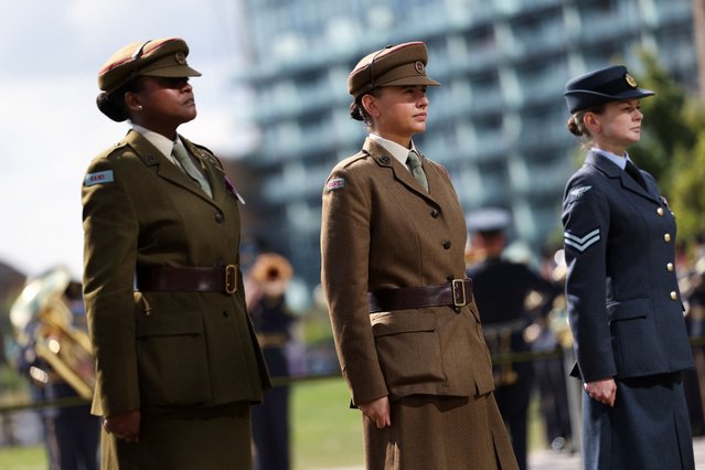 Members of the British Armed Forces attend a flag-raising ceremony paying tribute to British servicemen and women ahead of Armed Forces Day, at City Hall in London, Britain, on June 24, 2024. (Photo by Isabel Infantes/Reuters)