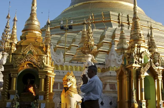 A man prays as he walks around Shwedagon Pagoda in Yangon, Myanmar, November 13, 2015. (Photo by Olivia Harris/Reuters)