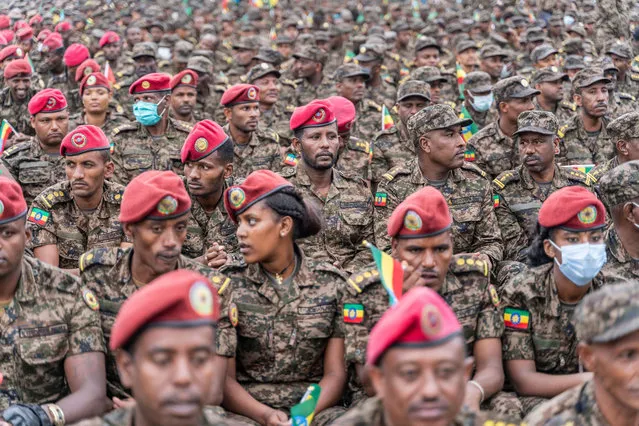 Members of the Ethiopian National Defense Force attend the 116th celebration of Ethiopian Defense Force day in Addis Ababa, Ethiopia on October 26, 2023. (Photo by Amanuel Sileshi/AFP Photo)