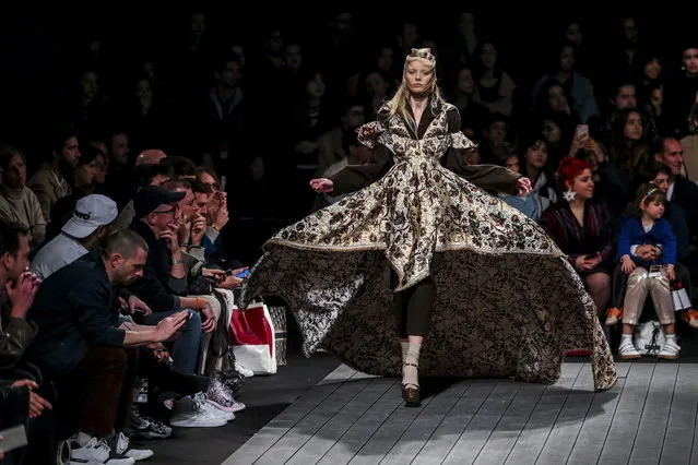 A model displays a creation by Portuguese fashion designer Artur Dias “Opiar” on the first day of the Lisbon Fashion Week in Lisbon, Portugal, 08 March 2019. (Photo by Jose Sena Goulao/EPA/EFE)