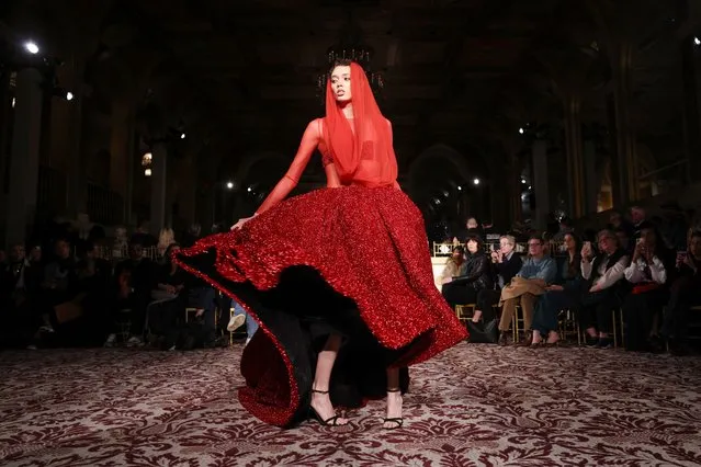 A model presents a creation at the Christian Siriano Fall/Winter 2024 collection show at New York Fashion Week, in New York City, U.S., February 8, 2024. (Photo by Andrew Kelly/Reuters)