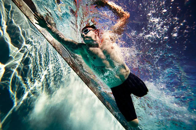 Joe Townsend, a British Royal Marine veteran from Eastbourne, England, swims a timed 50-meter freestyle during the first day of practice at the Marine Corps Trials aboard Camp Pendleton, Calif., February 26, 2013. Townsend is competing in cycling, swimming and track and field after placing in many events last year. (Photo by Tyler L. Main)
