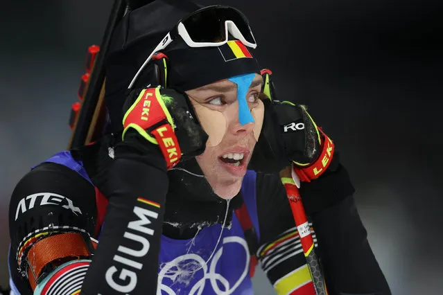 Lotte Lie of Team Belgium reacts during Women's Biathlon 15km Individual at National Biathlon Centre on February 07, 2022 in Zhangjiakou, China. (Photo by Maja Hitij/Getty Images)