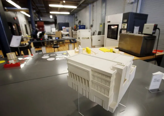 This plastic model of the Charleston, West Virginia post office, was 3D printed and is on display at America Makes, the National Additive Manufacturing Innovation Institute in Youngstown, Ohio, March 5, 2014. (Photo by Jason Cohn/Reuters)