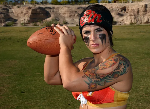 Quarterback Sindy Cummings #7 poses during media day for the Las Vegas Sin of the Legends Football League at Charlie Frias Park on May 13, 2014 in Las Vegas, Nevada. (Photo by Ethan Miller/Getty Images)