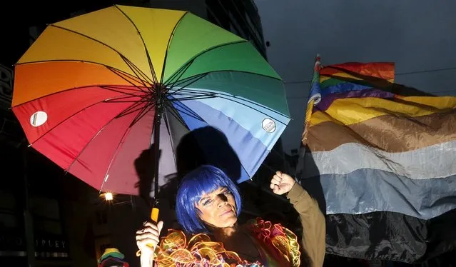 A reveller takes part in a Gay Pride parade in Valparaiso, Chile September 5, 2015. (Photo by Rodrigo Garrido/Reuters)