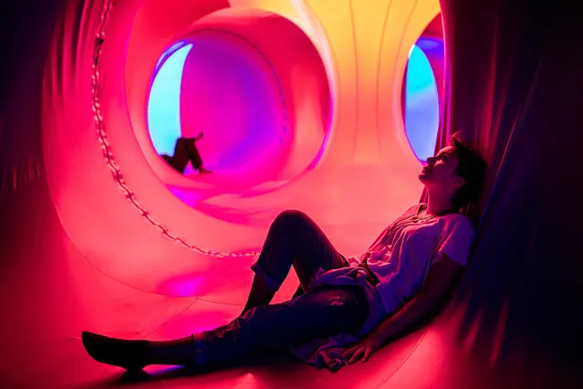 A person rests in the Luminarium Tent on the Obudai-sziget (Old Buda Island), the venue of the 24th Sziget Festival, in Budapest, Hungary, August 11, 2016. (Photo by Adrián Zoltán/MTI)