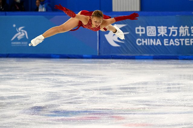 Japan's Kaori Sakamoto competes in the women's single skating short program figure skating event during the Harbin 2025 Asian Winter Games in Harbin, northeast China's Heilongjiang province on February 12, 2025. (Photo by Jade Gao/AFP Photo)