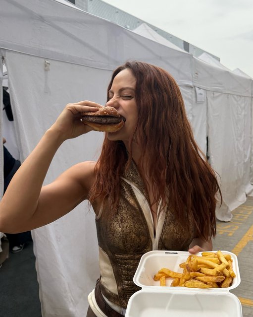 American actress Camila Mendes in the second decade of June 2025 celebrated with a burger and fries, as filming wrapped in London on the live-action He-Man movie, “Masters of the Universe”. (Photo by camimendes/Instagram)