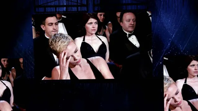 Female audience members react to the “We Saw Your Boobs” song during a sketch at the 85th Academy Awards. (Photo by Monica Almeida/The New York Times)
