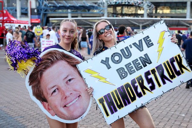 Fans soak in the atmosphere at Accor Stadium ahead of the 2025 NRL Grand Final, on October 05, 2025, in Sydney, Australia. (Photo by Jeremy Ng/Getty Images)