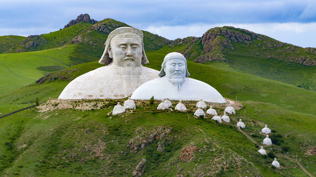 Statues of Genghis Khan and Kublai Khan are seen at the Guaishan Scenic area in Tongliao city, Inner Mongolia Autonomous region, June 29, 2024. (Photo credit should read CFOTO/Future Publishing via Getty Images)