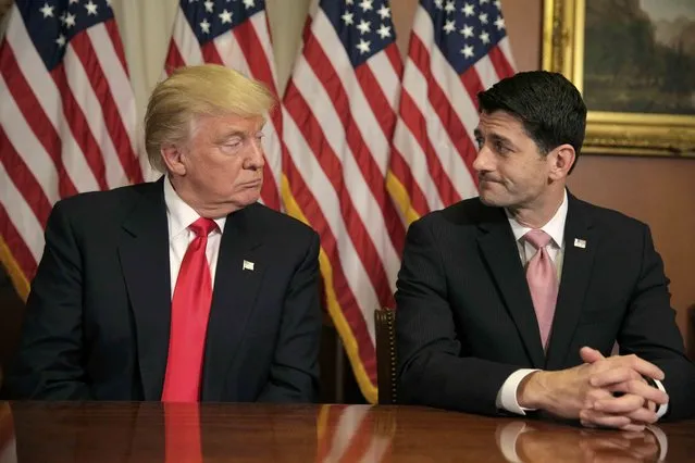 U.S. President-elect Donald Trump (L) meets with Speaker of the House Paul Ryan (R-WI) on Capitol Hill in Washington, U.S., November 10, 2016. (Photo by Joshua Roberts/Reuters)