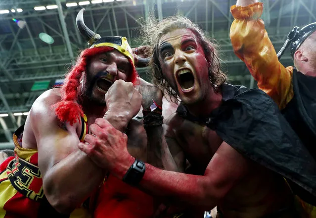 Belgium fans celebrate after the Russia 2018 World Cup quarter- final football match between Brazil and Belgium at the Kazan Arena in Kazan on July 6, 2018. (Photo by Sergio Perez/Reuters)