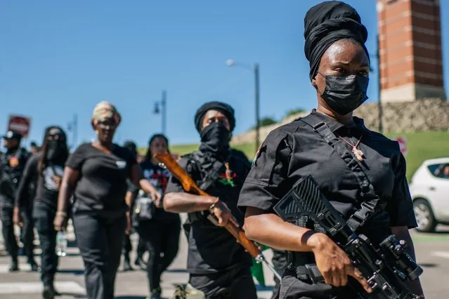 Members of the Black Panther Party and other armed demonstrators rally in the Greenwood district during commemorations of the 100th anniversary of the Tulsa Race Massacre on May 29, 2021 in Tulsa, Oklahoma. (Photo by Brandon Bell/Getty Images)