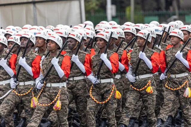 Members of the Ethiopian National Defense Force parade during the 116th celebration of Ethiopian Defense Force day in Addis Ababa, Ethiopia on October 26, 2023. (Photo by Amanuel Sileshi/AFP Photo)