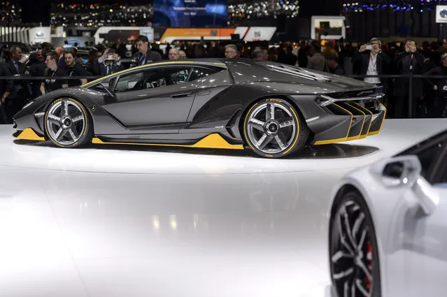 The New Lamborghini Centenario is presented during the press day at the 86th International Motor Show in Geneva, Switzerland, Tuesday, March 1, 2016. (Photo by Martial Trezzini/Keystone via AP Photo)