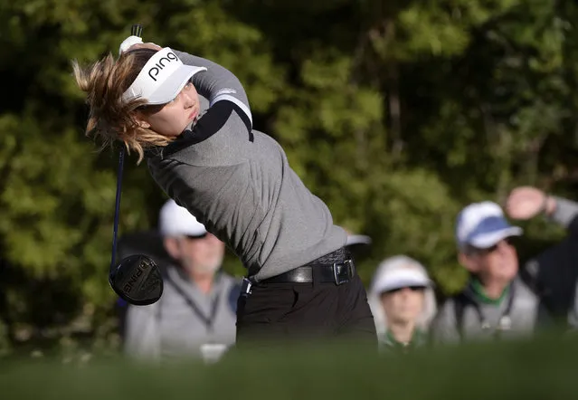 Brooke M. Henderson, of Canada, plays her shot from the tenth tee during the first round of the Kia Classic LPGA golf tournament, Thursday, March 28, 2019, in Carlsbad, Calif. (Photo by Orlando Ramirez/AP Photo)