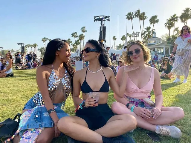 Canadian actress Vanessa Morgan and American actresses Camila Mendes and Lili Reinhart at Coachella 2022 in the second decade of April 2022. (Photo by camimendes/Instagram)