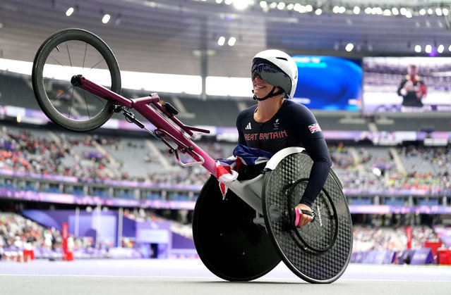 Great Britain's Samantha Kinghorn after finishing second in the Women's 1500m - T54 final at the Stade de France on day six of the Paris 2024 Summer Paralympic Games on Tuesday, September 3, 2024. (Photo by Zac Goodwin/PA Images via Getty Images)