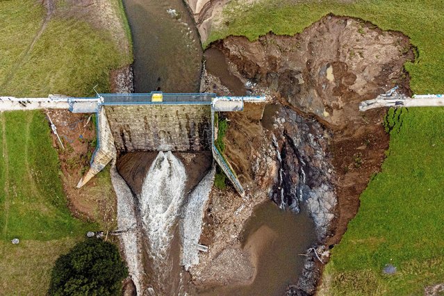 A drone view shows a partially damaged dam in Stronie Slaskie, Poland, on September 17, 2024. (Phoot by Michal Ryniak/Agencja Wyborcza.pl via Reuters)