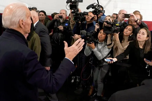 Democratic presidential candidate and former Vice President Joe Biden speaks to the media asking for his reaction to the Iowa caucuses after a campaign event in Nashua, New Hampshire, U.S., February 4, 2020. (Photo by Rick Wilking/Reuters)