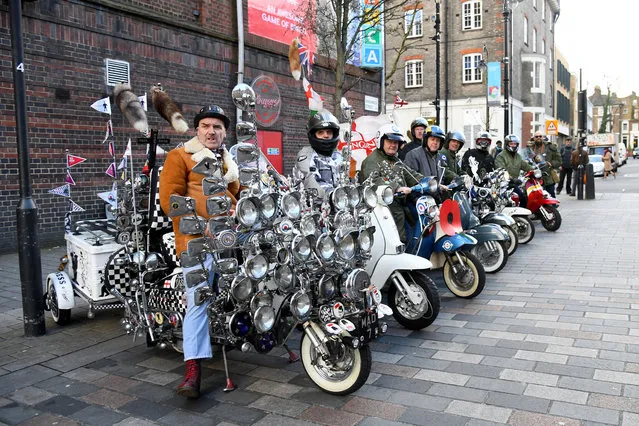 Mods on motor scooters during the Music Walk Of Fame Unveiling on March 02, 2020 in London, England. (Photo by Dave J Hogan/Getty Images)