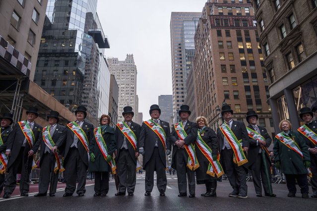 Parade Grand Marshalls pose for a photograph before the 264th New York City Saint Patrick's Day Parade, Monday, March 17, 2025 in New York. (Photo by Adam Gray/AP Photo)
