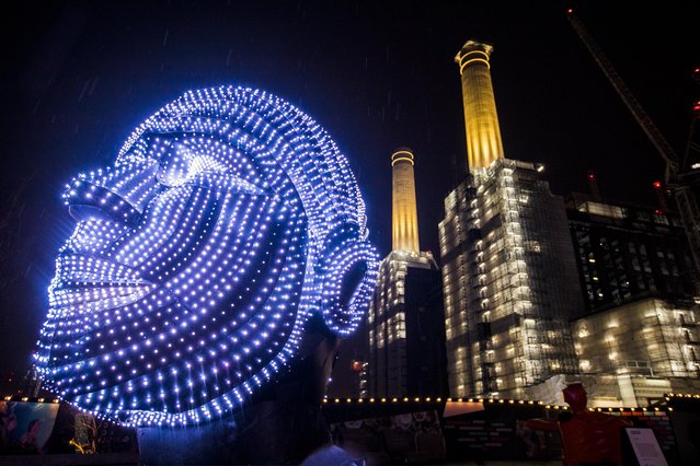 Talking Heads by Viktor Vicsek exhibited at the first ever Light Festival at Battersea Power Station on January 08, 2020 in London, England. Battersea Power Station Light Festival is free to the public and will be brightening up the dark winter evenings until 16th February 2020. (Photo by Tristan Fewings/Getty Images for Battersea Power Station)