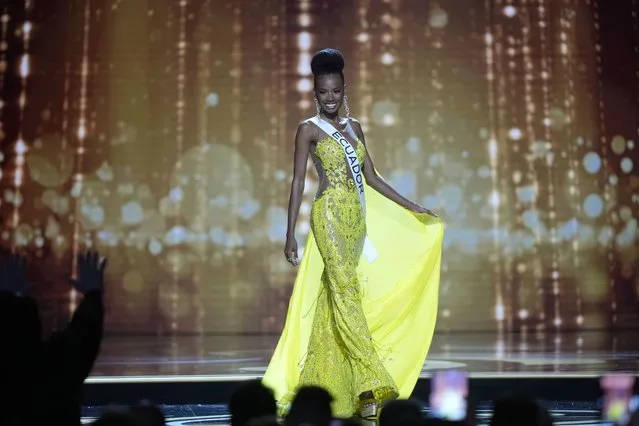 Miss Ecuador Nayelhi González competes in the evening gown competition during the preliminary round of the 71st Miss Universe Beauty Pageant in New Orleans, Wednesday, January 11, 2023. (Photo by Gerald Herbert/AP Photo)