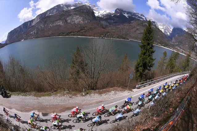 A general view as the Peloton passes Lago di Molveno during the 42nd Tour of the Alps 2018, Stage 1 a 134,6km stage from Arco to Folgaria 1160m on April 16, 2018 in Folgaria, Italy. (Photo by Tim de Waele/Getty Images)