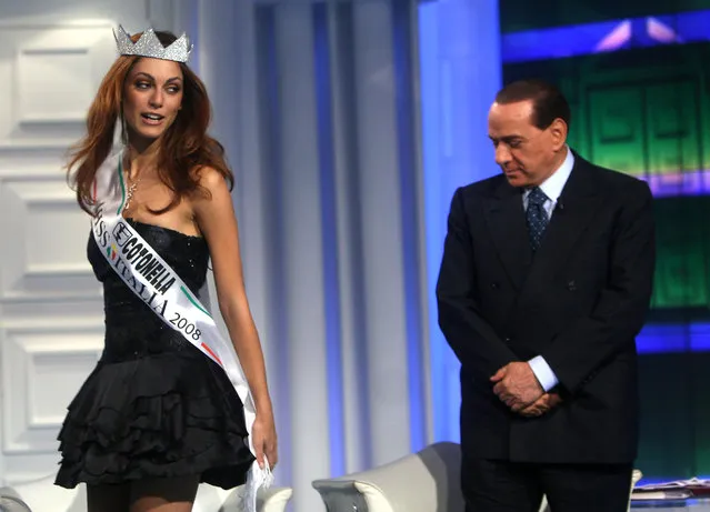 Italian Prime Minister Silvio Berlusconi and Miss Italia 2008 Miriam Leone appear on “Porta a Porta” in Rome, Italy on September 15, 2008. (Photo by WENN)