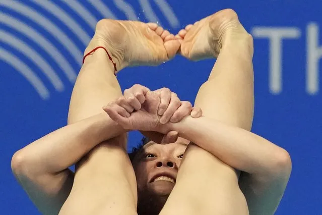 Chen Yiwen of China competes during the women's 3m springboard diving final at the 19th Asian Games in Hangzhou, China, Wednesday, October 4, 2023. (Photo by Aaron Favila/AP Photo)