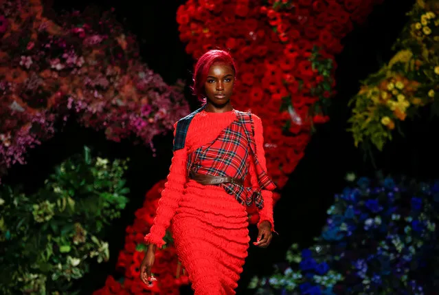 British model Leomie Anderson presents a creation during the Roberta Einer catwalk show at London Fashion Week Women's A/W19 in London, Britain February 19,  2019. (Photo by Henry Nicholls/Reuters)