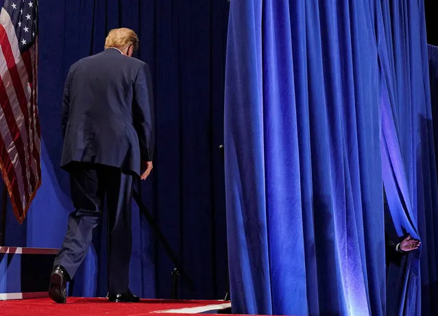 Republican presidential candidate and former U.S. President Donald Trump leaves the stage during a campaign rally in Richmond, Virginia on March 3, 2024. (Photo by Jay Paul/Reuters)