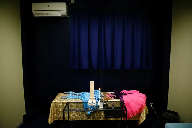 The coffin of a customer's mother is seen at the “Corpse Hotel” in Kawasaki, Japan, April 20, 2016. Many so-called corpse hotels have emerged as a flourishing business in the city following a crunch in crematoriums. Families can rent a room in Sousou on a daily charge of 9,000 Japanese yen (£58, €74, $84) to keep the body of the deceased relative for up to four days until they find a crematorium. (Photo by Thomas Peter/Reuters)