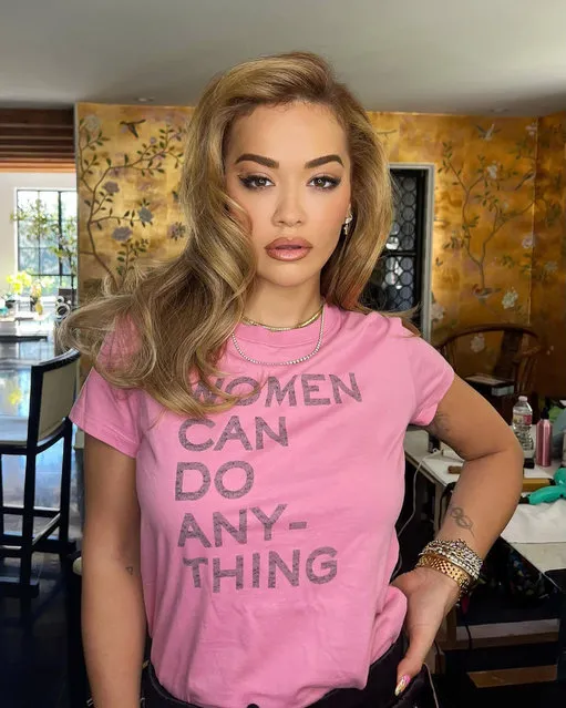 British singer-songwriter Rita Ora sends a powerful message with her T-shirt in the last decade of March 2022. (Photo by ritaora/Instagram)