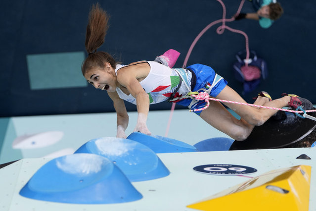 Laura Rogora of Italy competes in the women's boulder and lead semifinal, during the sport climbing competition at the 2024 Summer Olympics, Thursday, August 8, 2024, in Le Bourget, France. (Photo by Christophe Ena/AP Photo)